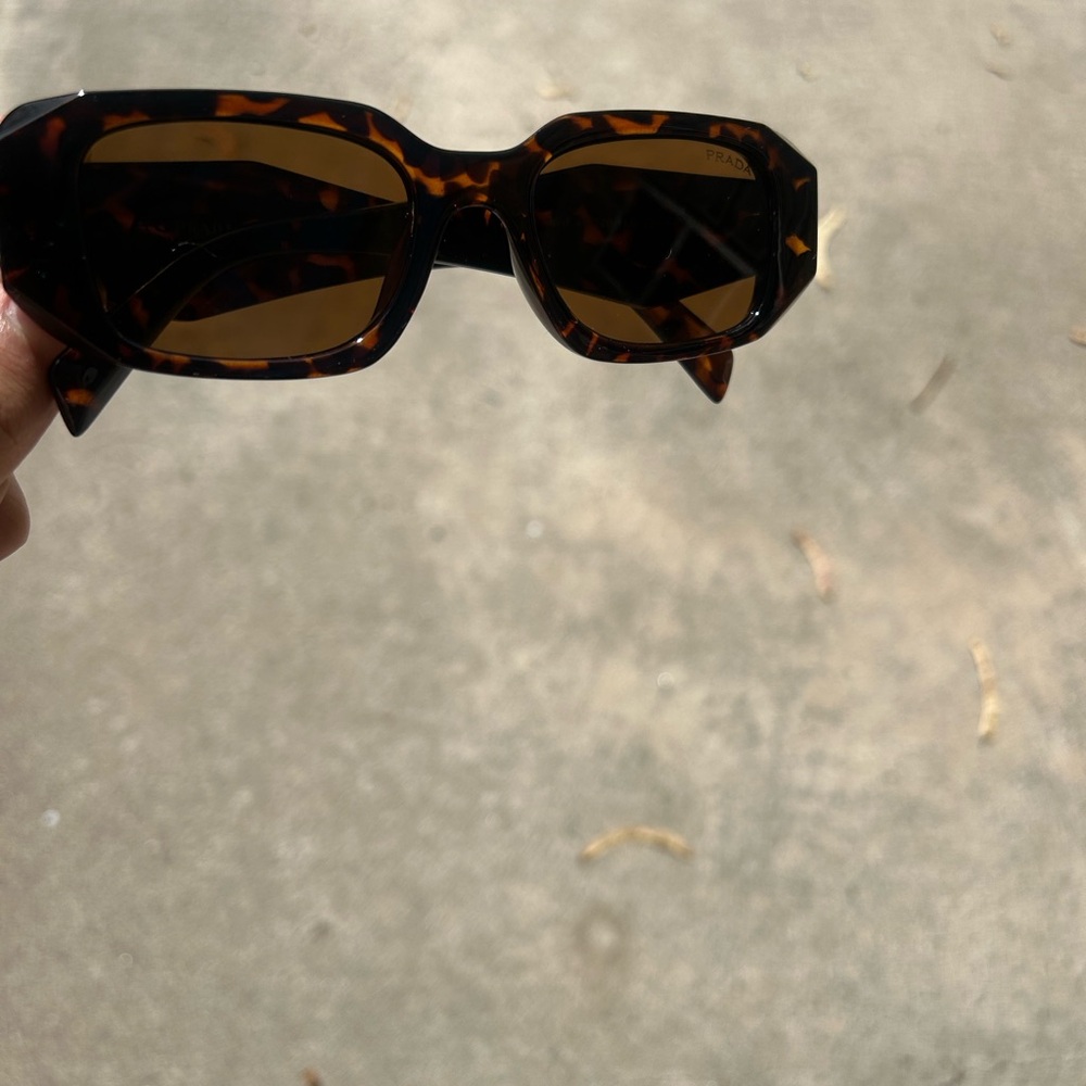Prada Tortoiseshell Rectangular Sunglasses with Brown Lenses